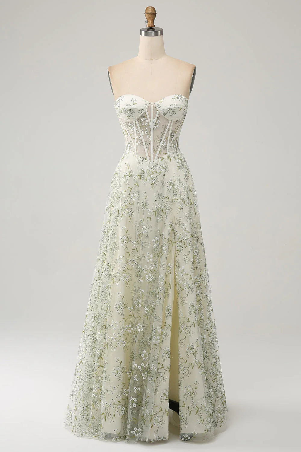 A-Line Light Corset Prom Dress With Embroidery